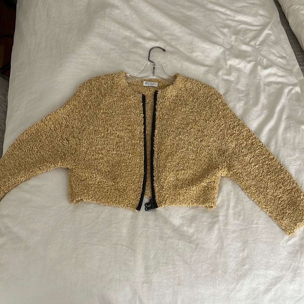 Brunello Cucinelli Monili Zip Up Textured Cardigan Jacket